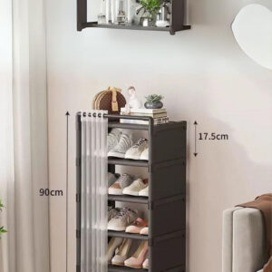 Meuble porte manteau et chaussure noir à rideaux