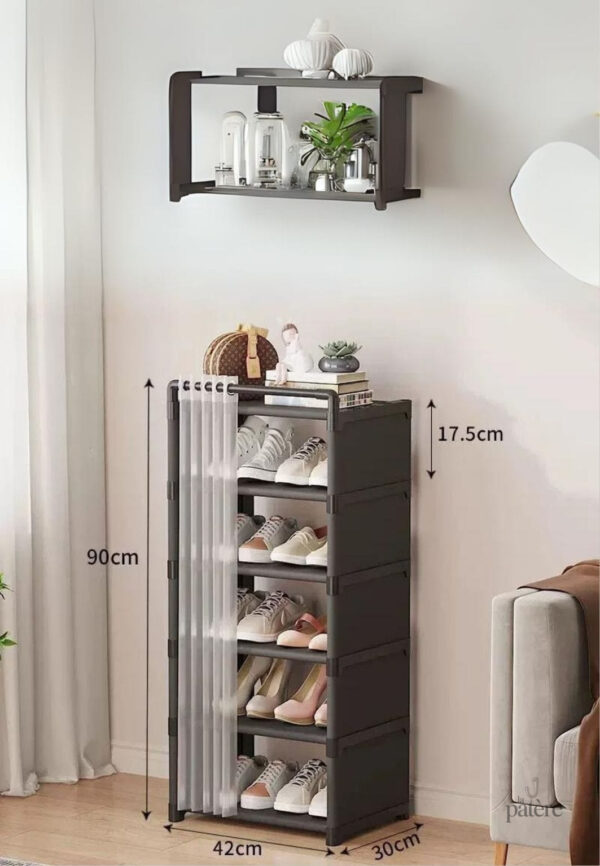 Meuble porte manteau et chaussure noir à rideaux
