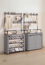 Porte-manteau avec rangement pour chaussures et cheminée
