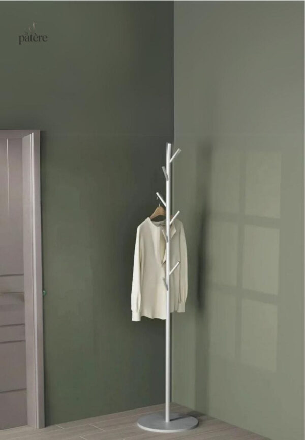 Porte manteau sur pied design arbre gris avec base noire