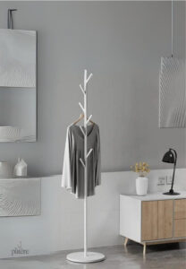 Porte manteau sur pied design arbre blanc sur base blanche