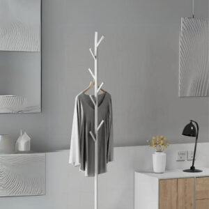 Porte manteau sur pied design arbre blanc sur base blanche