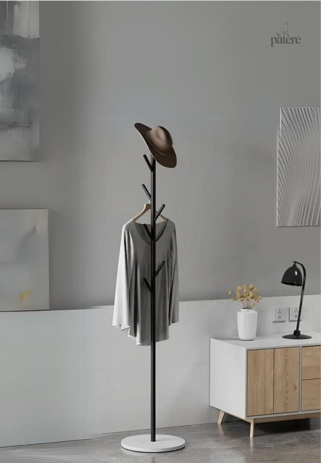 Porte manteau design arbre noir sur base blanche