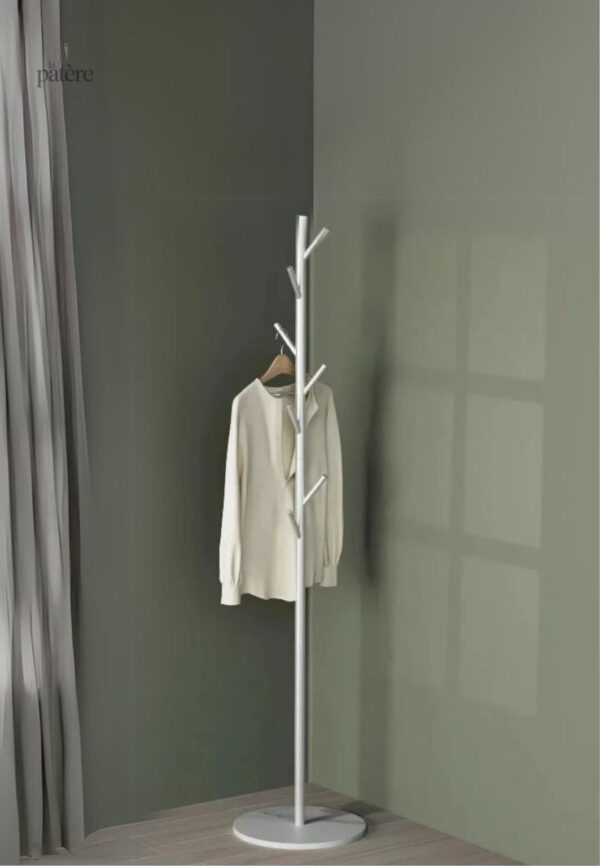Porte manteau sur pied design arbre blanc avec base blanche