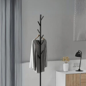 Porte manteau sur pied design arbre noir avec base grise