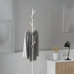 Porte manteau sur pied design arbre blanc base grise