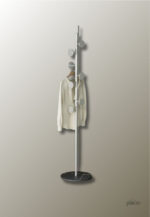 Porte manteau sur pied moderne, champignon blanc sur socle noir