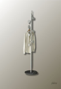 Porte manteau sur pied moderne, champignon blanc sur socle noir