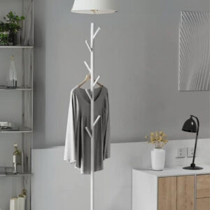 Porte manteau sur pied design arbre blanc avec base noire