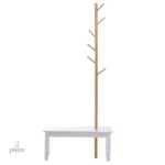 Meuble d'entrée pratique : porte manteau blanc avec assise