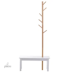 Meuble d'entrée pratique : porte manteau blanc avec assise