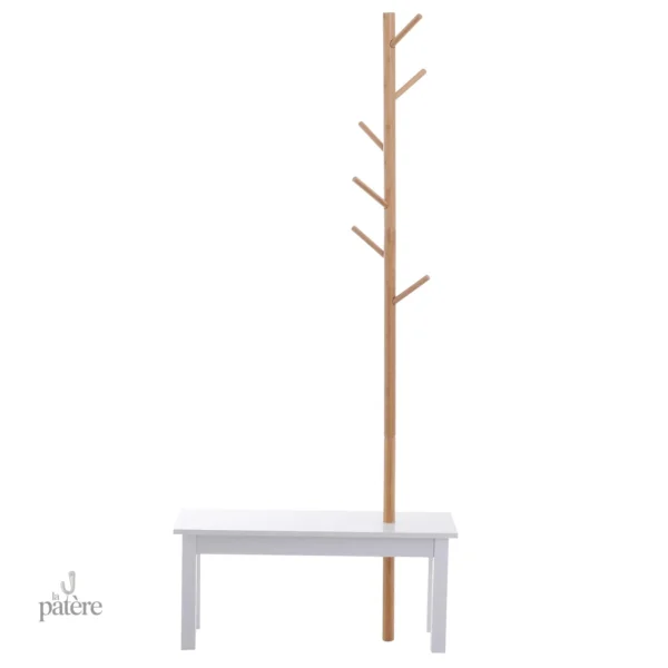 Meuble d'entrée pratique : porte manteau blanc avec assise