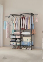Meuble porte-manteau et chaussures grand quadrillage noir