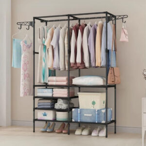 Meuble porte-manteau et chaussures grand quadrillage noir