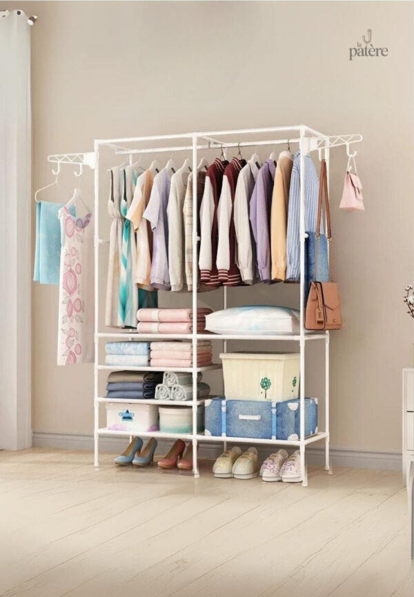 household-simple-assembly-clothes-hanger-bedroom-coat-rac-9h55fv-1 Meuble porte manteau et chaussures Grand Quadrillage Blanc