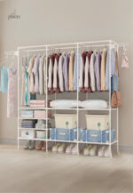 Meuble porte manteau chaussure grand quadrillage blanc
