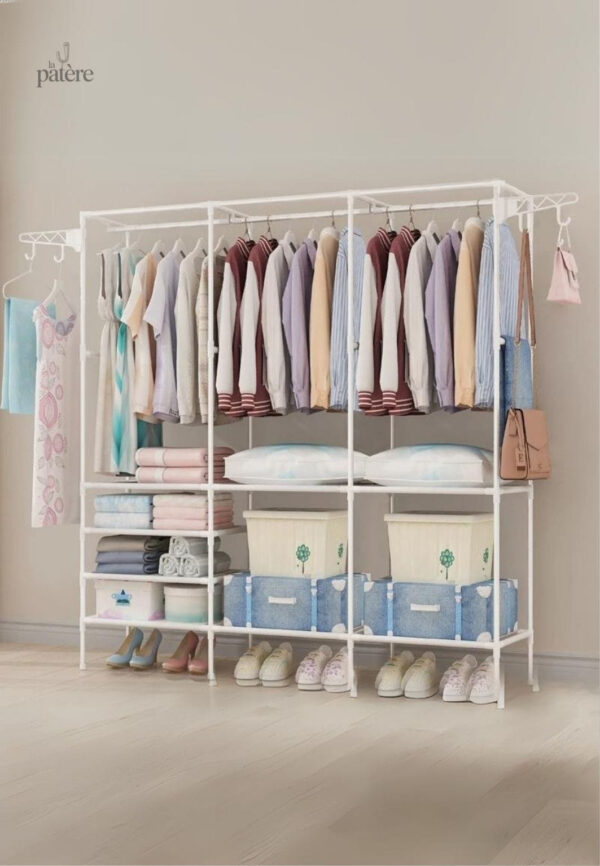 household-simple-assembly-clothes-hanger-bedroom-coat-rac-hvkvbk-1 Meuble porte manteau chaussure grand quadrillage blanc
