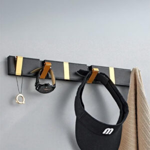 Porte manteau design moderne noir et doré, 8 crochets pratiques