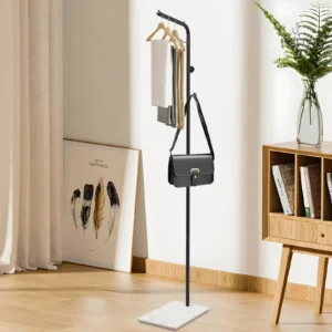 Porte manteau sur pied noir avec base blanche