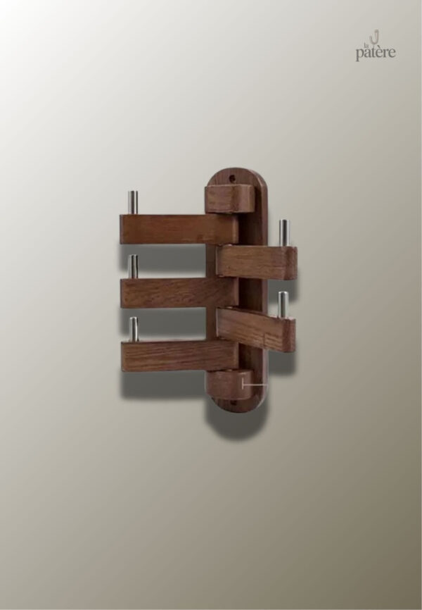 Porte manteau mural en bois foncé, design pivotant