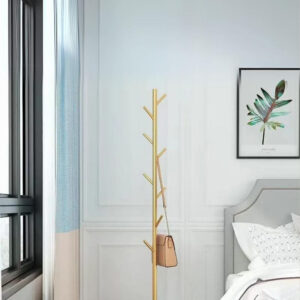 Porte manteau design arbre doré sur base blanche