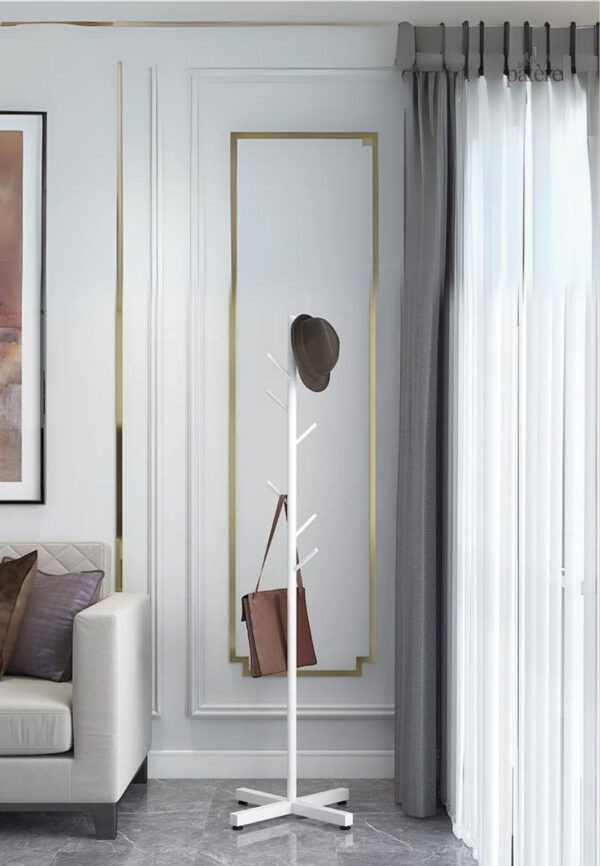 luxury-coat-rack-floor-standing-clothes-hanger-8-hooks-mu-714bq9-1 Porte manteau sur pied design arbre blanc avec base croisée
