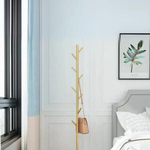 Porte manteau sur pied design arbre doré sur base blanche