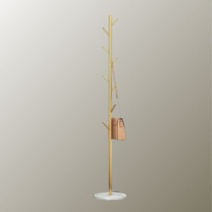 Porte manteau design arbre doré avec base blanche élégante