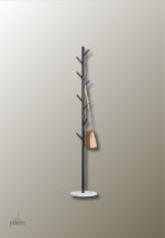 Porte manteau design noir, forme arbre, base blanche
