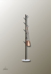 Porte manteau design noir, forme arbre, base blanche