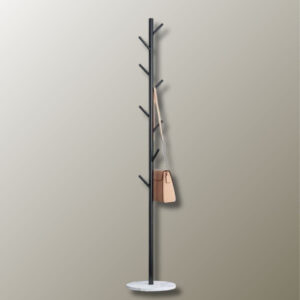 Porte manteau design noir, forme arbre, base blanche