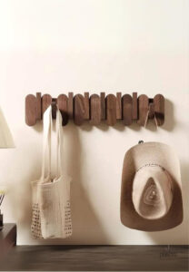 Porte manteau mural élégant avec crochets ronds en bois