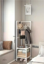 Meuble porte manteau et chaussures en métal blanc