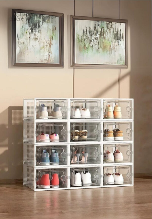 Meuble porte-manteau chaussure avec 12 boîtes blanches