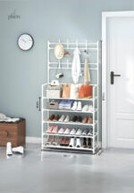 Meuble porte-manteau chaussure large en blanc