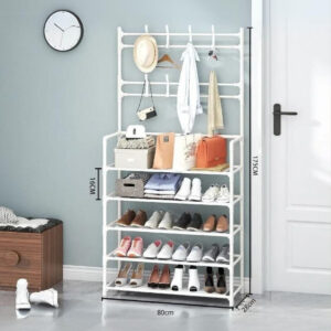 Meuble porte-manteau chaussure large en blanc