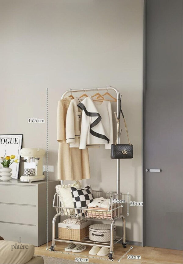 movable-clothes-rack-floor-hanger-stand-storage-wardrobe-jiqyel-1 Meuble porte-manteau et chaussures gris en design moderne