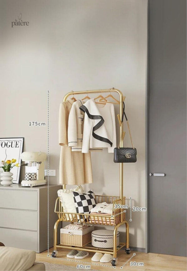 movable-clothes-rack-floor-hanger-stand-storage-wardrobe-tt2h75-1 Meuble porte manteau et chaussures Panier Doré