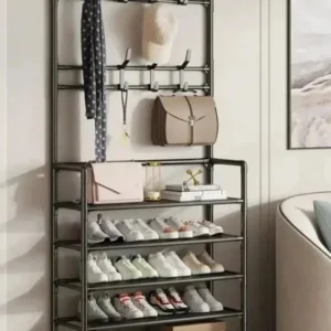 Meuble noir pour rangement de chaussures et manteaux
