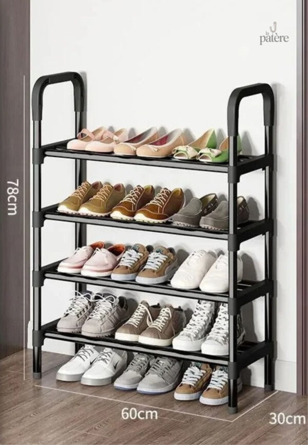 multilaye-metal-shoe-rack-organizer-5-tier-shoes-organize-zar4ed-1 Meuble porte-manteau et chaussures avec 4 étagères intégrées