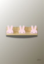 Porte manteau mural enfant rose en forme de lapin triple