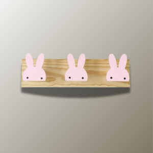 Porte manteau mural enfant rose en forme de lapin triple