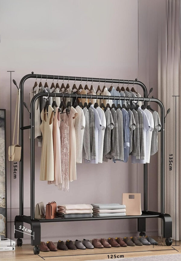 office-chairs-coat-shelves-shoe-storage-unit-standing-coa-dci6k2-1 Meuble porte-manteau noir avec rangement à chaussures sur roulettes