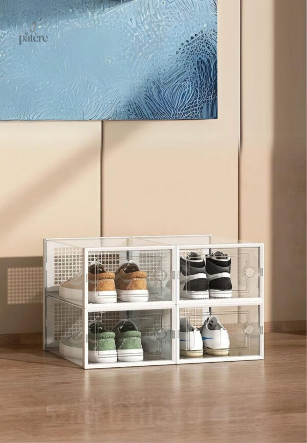 Meuble porte manteau et chaussures avec 4 boîtes blanches