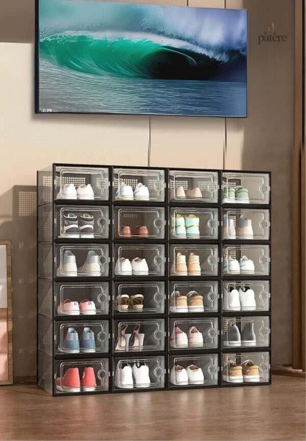Meuble porte-manteau et chaussures avec 24 boîtes noires