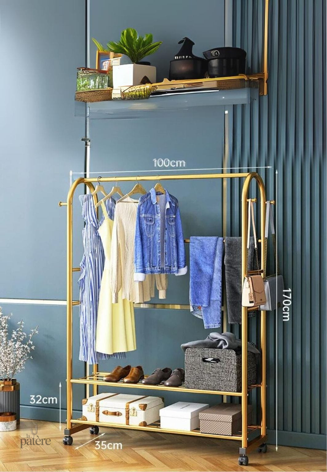 Meuble porte-manteau chaussure luxe doré moyen