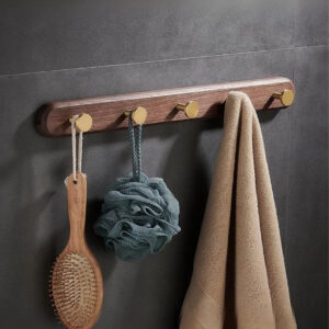 Porte manteau mural bois 5 points pour salle de bain