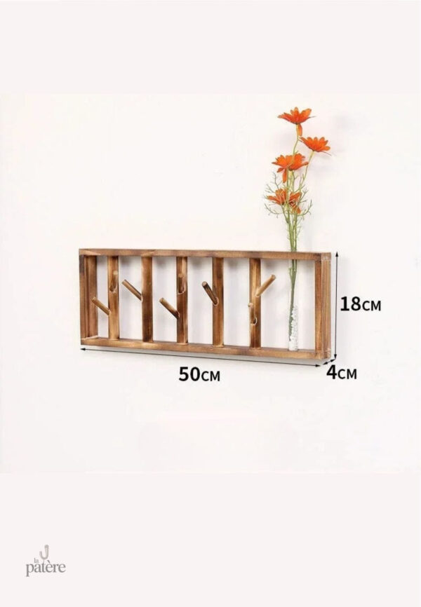 Porte manteau mural en bois foncé design floral