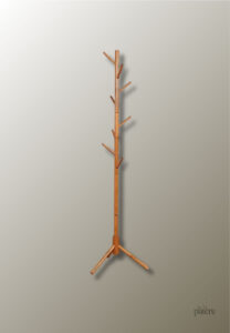 Porte manteau sur pied en forme d'arbre, couleur miel